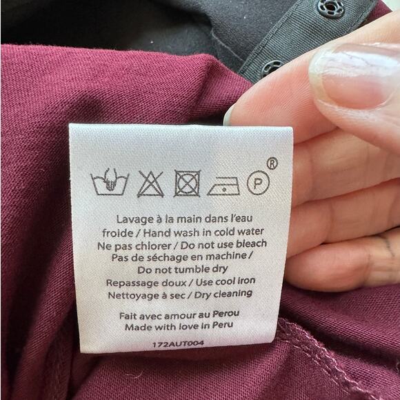 Sezane Burgundy & Black Thibault Bodysuit Crossover Neckline Short Sleeve - Picture 11 of 13